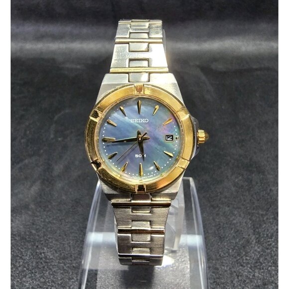 Ladies Seiko 7N82-6F50 Two Tone MOP Calendar Dial Quartz Watch New Battery main image 7